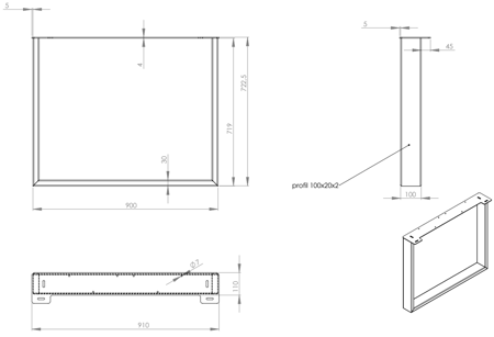 2x Tischgestell Tischuntergestell Tischbein Edelstahl Stahl 800x720 mm