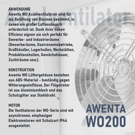 Axialventilator AWENTA WO200 28x28x12,5 cm ABS Ø 200mm Belüftung von Räumen