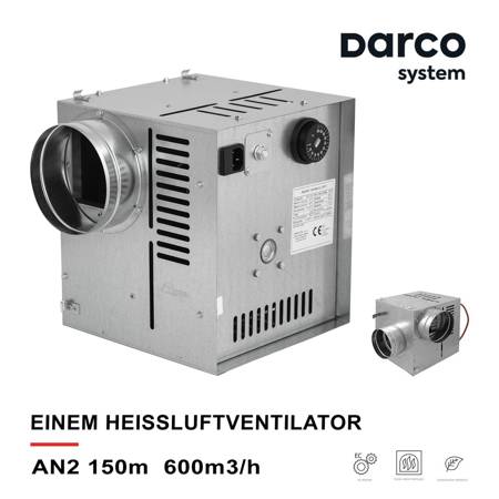 DARCO Einem Heissluftventilator Luftzufuhrgerät Warmluftverteilung AN2 150mm NEU