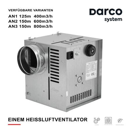 DARCO Einem Heissluftventilator Luftzufuhrgerät Warmluftverteilung AN3 150mm NEU