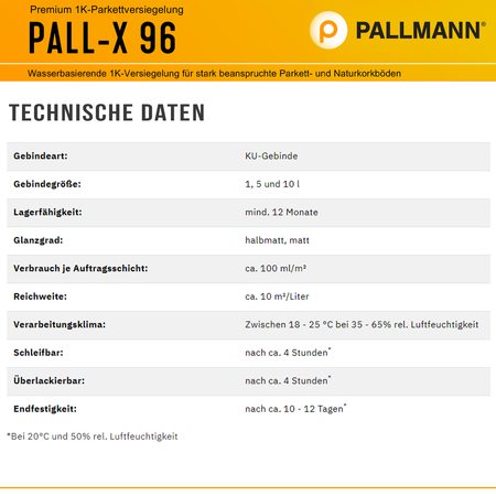 PALLMANN PALL-X 96 halbmatt Holzfußböden Naturkorkböden Parkettversiegelung 10 L