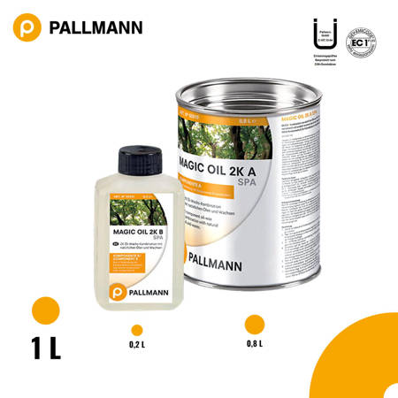 Pallmann Magic Oil 2K Spa AB High-Solid Parkettöl Lösemittelfreies für Feuchträumen 1L Öl und Wachs in einem trocknet schnell 