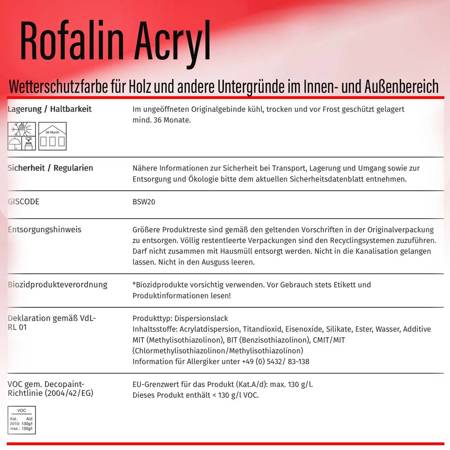 Remmers ROFALIN ACRYL 10L WEIß RAL 9016 Wetterschutzfarbe für Holz