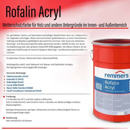 Remmers ROFALIN ACRYL 20L WEIß RAL 9016 Wetterschutzfarbe für Holz