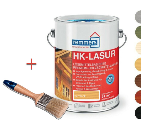 SET Remmers Aidol HK Lasur Holzlasur Holzschutz 2,5 L mit Pinsel Hemlock