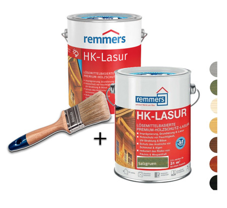 SET Remmers Aidol HK Lasur Holzlasur Holzschutz 2 x 0,75 L mit Pinsel Salzgrün