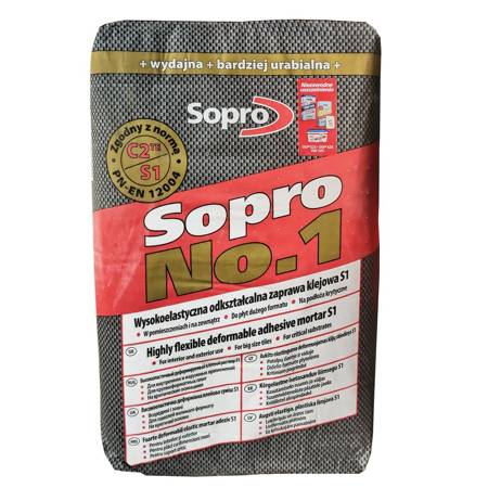 SOPRO No.1 S1 Flexkleber Zementärer Flexmörtel Fliesen Platten Spachteln 25 KG