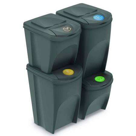 Set 4 Cubes 2X35L Plastic 2X25L SORTIBOX in der Farbe grau Recycling-Behälter