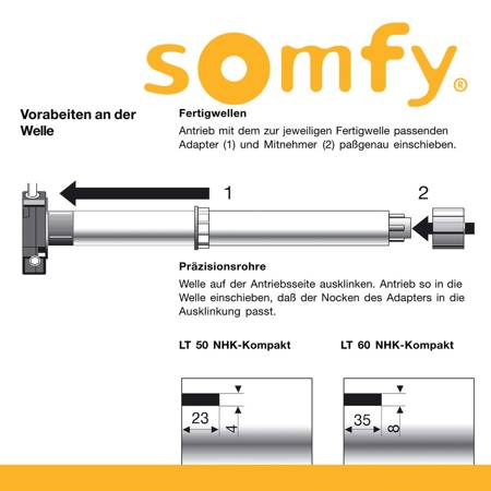 Somfy Rohrmotor Universalantrieb für Welle SW 60 LT 50 Vectran 50/12 NHK (CSI)