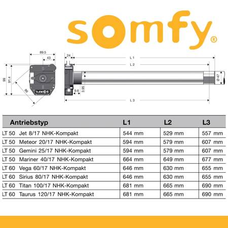 Somfy Rohrmotor Universalantrieb für Welle SW 60 LT 50 Vectran 50/12 NHK (CSI)
