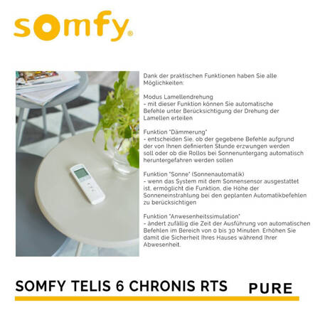 Somfy TELIS 6 CHRONIS 6-Kanal-Handsender mit Uhr Große LCD-Anzeige Pure NEU