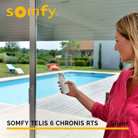 Somfy TELIS 6 CHRONIS 6-Kanal-Handsender mit Uhr Große LCD-Anzeige Silwer NEU