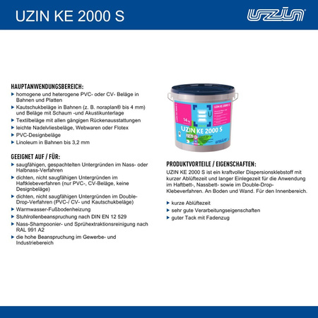 UZIN KE 2000 S Universal-Nass- und Haftklebstoff KLEBER für Vinyl- PVC 14 kg