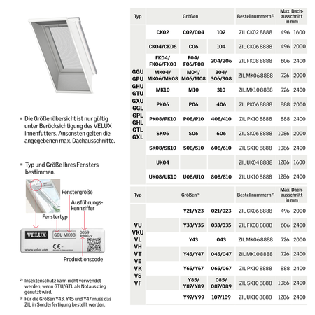 Velux Insektenschutzrollo / Fliegengitter für Dachfenster ZIL MK06 0000SWL, 760x2000 WL 