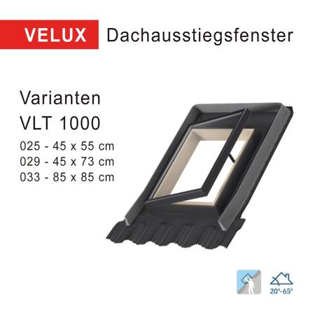 Velux VLT 1000 Dachausstiegsfenster mit 16mm Doppelverglasung 3 Arten 85 x 85 cm