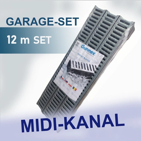 Entwässerungsrinne MIDI-KANAL GARAGE-SET Komplett  12m KIT DAKOTA GUNNEX