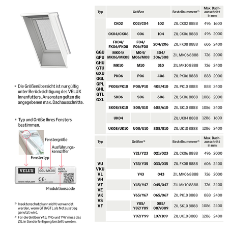 OUTLET VELUX ZIL PK06 0000SWL 922x2000WL Insektenschutzrollo Fliegengitter