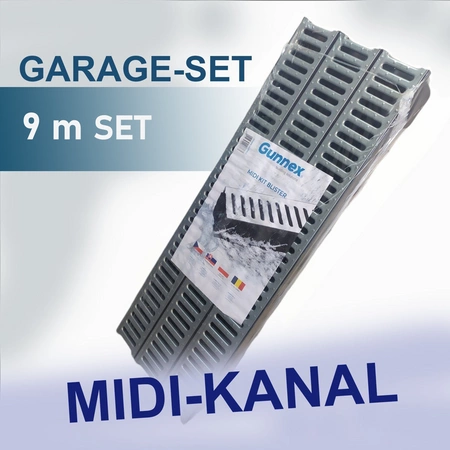 3x Entwässerungsrinne MIDI-KANAL GARAGE-SET Komplett  9m KIT DAKOTA GUNNEX