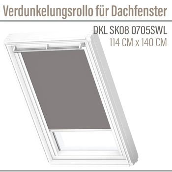 VELUX Verdunkelungsrollo 114x140 Weiss Seitenschienen DKL SK08 0705SWL Grau