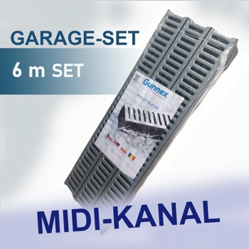 Entwässerungsrinne MIDI-KANAL GARAGE-SET Komplett  6m KIT DAKOTA GUNNEX