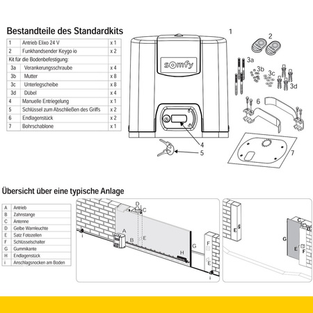Somfy Elixo 500 3S Comfort Pack Hoftorantrieb + Zahnstange Kunststoff 4m