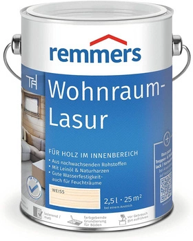 Remmers Wohnraum-Lasur 2,5 L weiß wasserbasierte Holzlasur innen für Möbel Böden