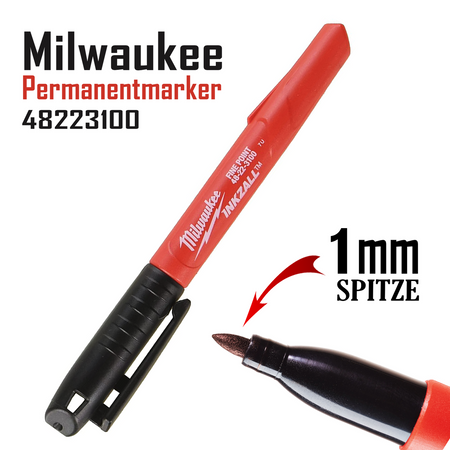 12 x Milwaukee INKZALL™ Permanentmarker fein Marker Schwarz 48-22-3100