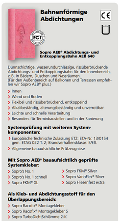 Sopro AEB 640 Abdichtungs und EntkopplungsBahn Systemprodukte 100CM/30MB
