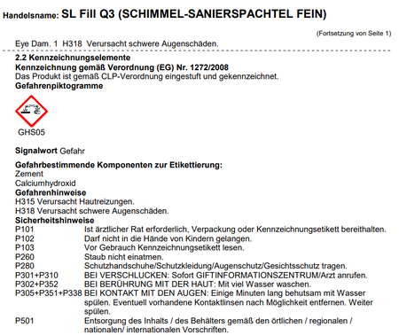 REMMERS Schimmel-Sanierspachtel Fein SL Fill Q3 Bodenschutz 20 KG Altweiß