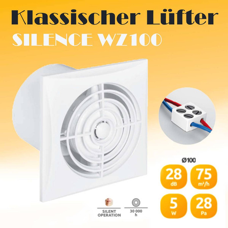 Lüfter SILENCE WZ100 AWENTA  Ø100 ABS WEISS Abluftventilator Leise Ventilator